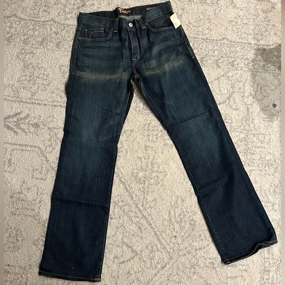 NWT Men's Fidelity Blue Jeans Sz 35x34 Generation 5011 Dark Feathered Wide Leg